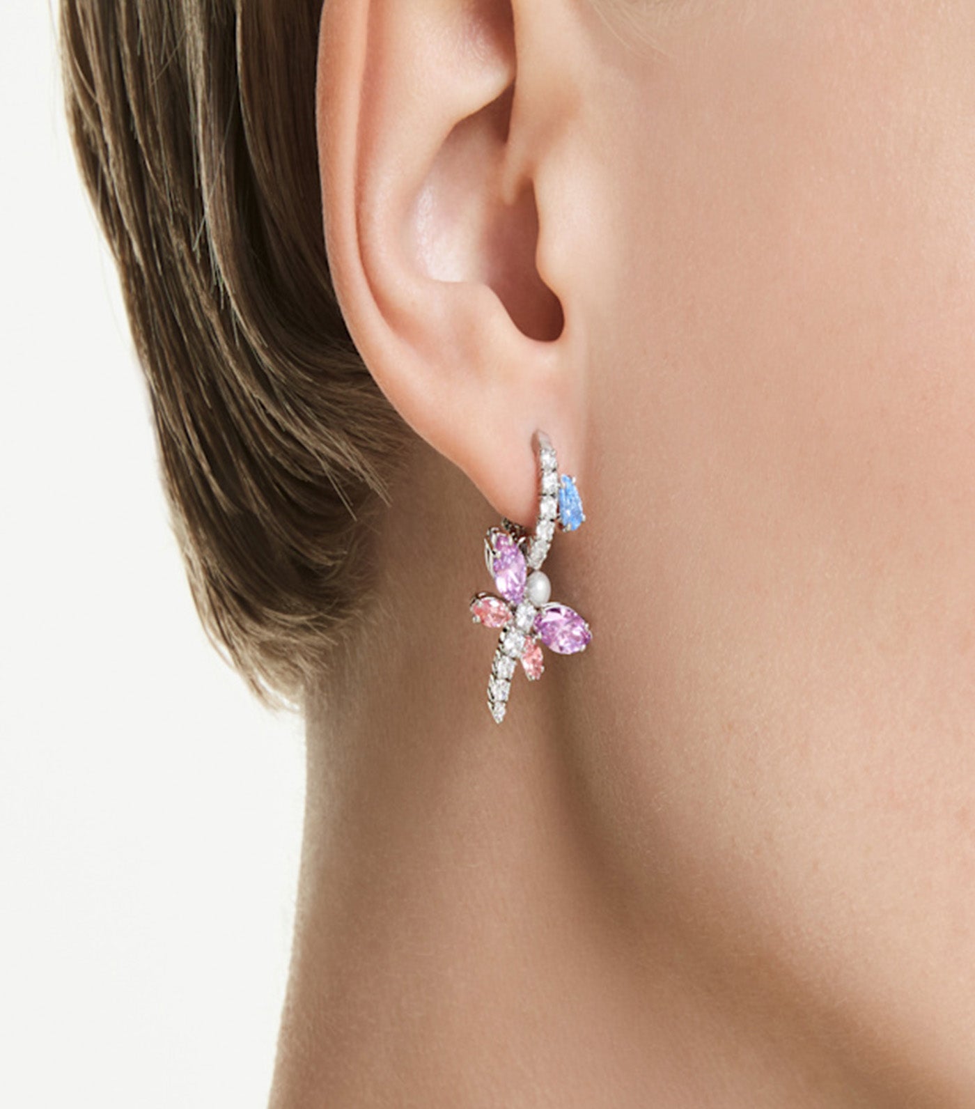 Ariana Grande x Swarovski Drop Earrings Mixed Cuts, Dragonfly, Rhodium Plated, Multicolor