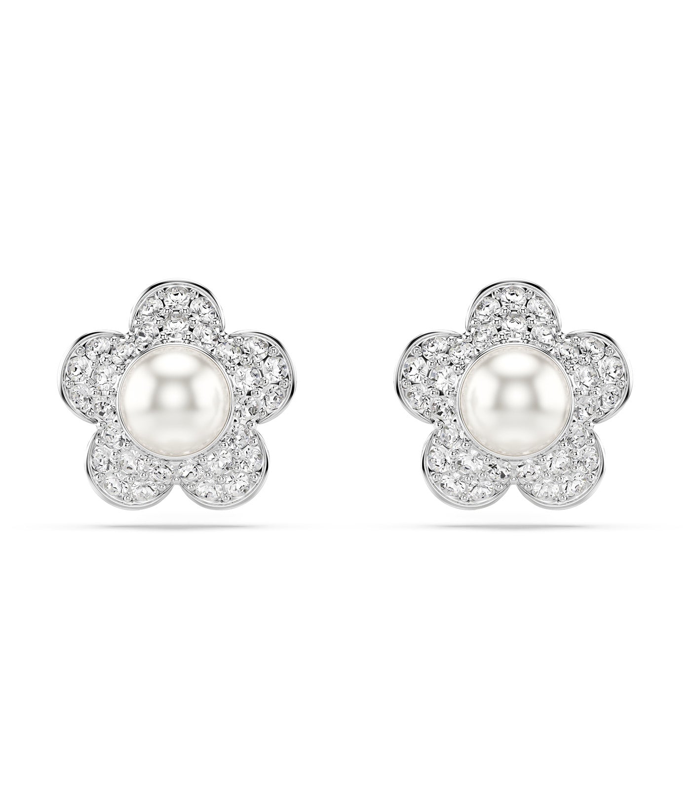 Ariana Grande x Swarovski Stud Earrings Round Cut, Flower, Rhodium Plated, White