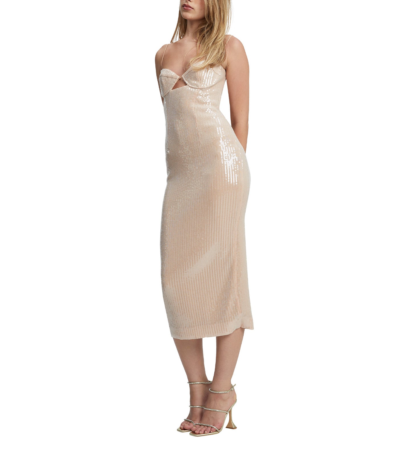 Luna Sequin Midi Dress Beige