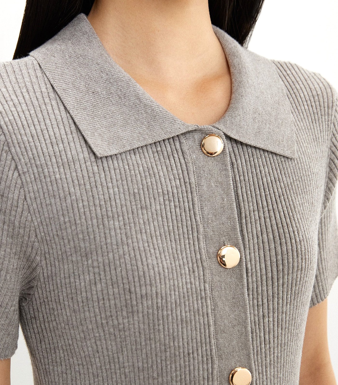Pomelo Buttoned Pleat Knit Dress Mid Gray