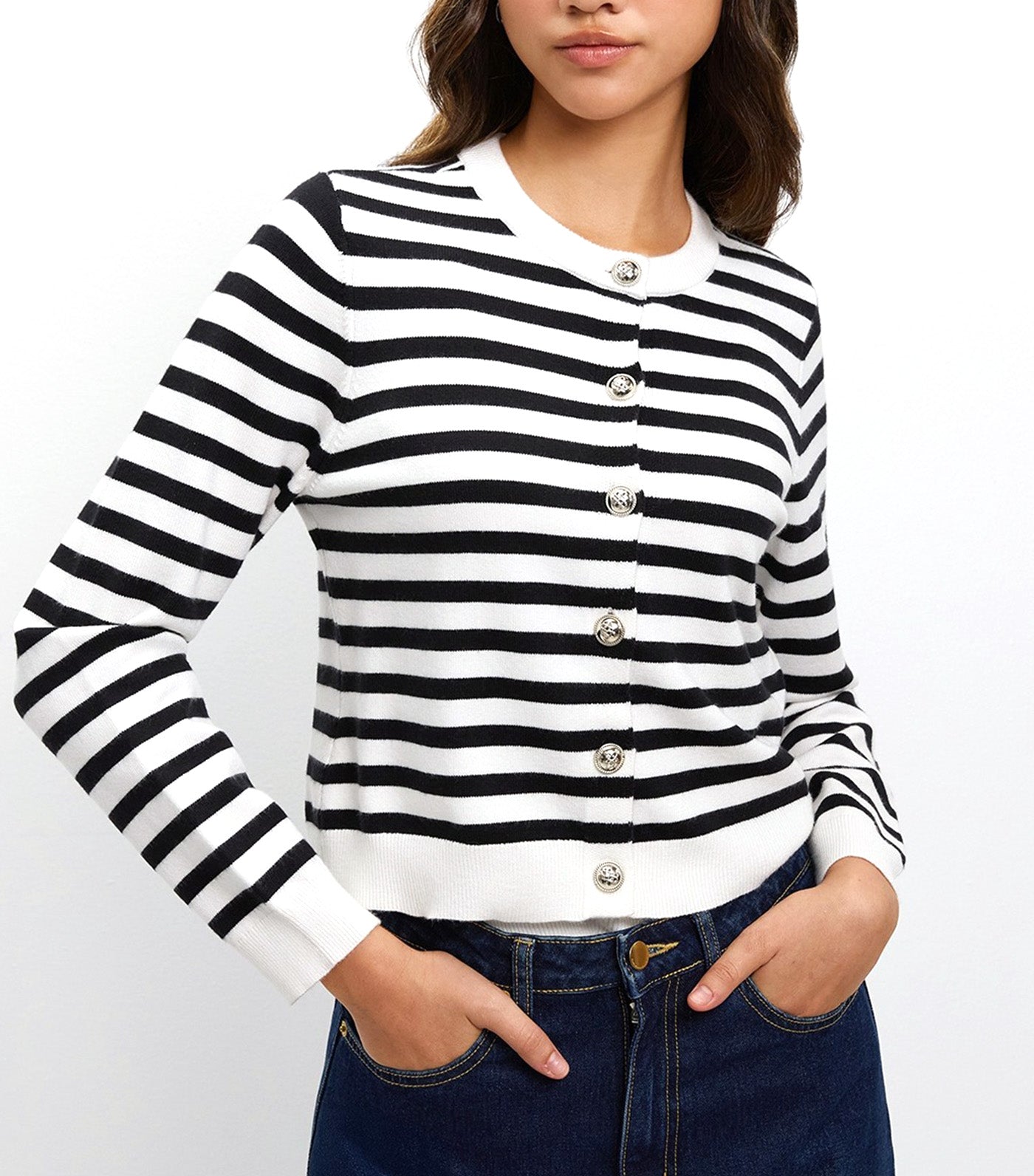 Stripe Knit Cardigan Black/White
