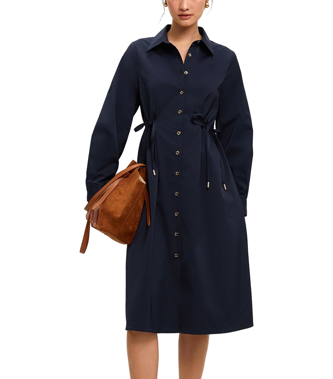 Side Bow Long Sleeve Dress Navy