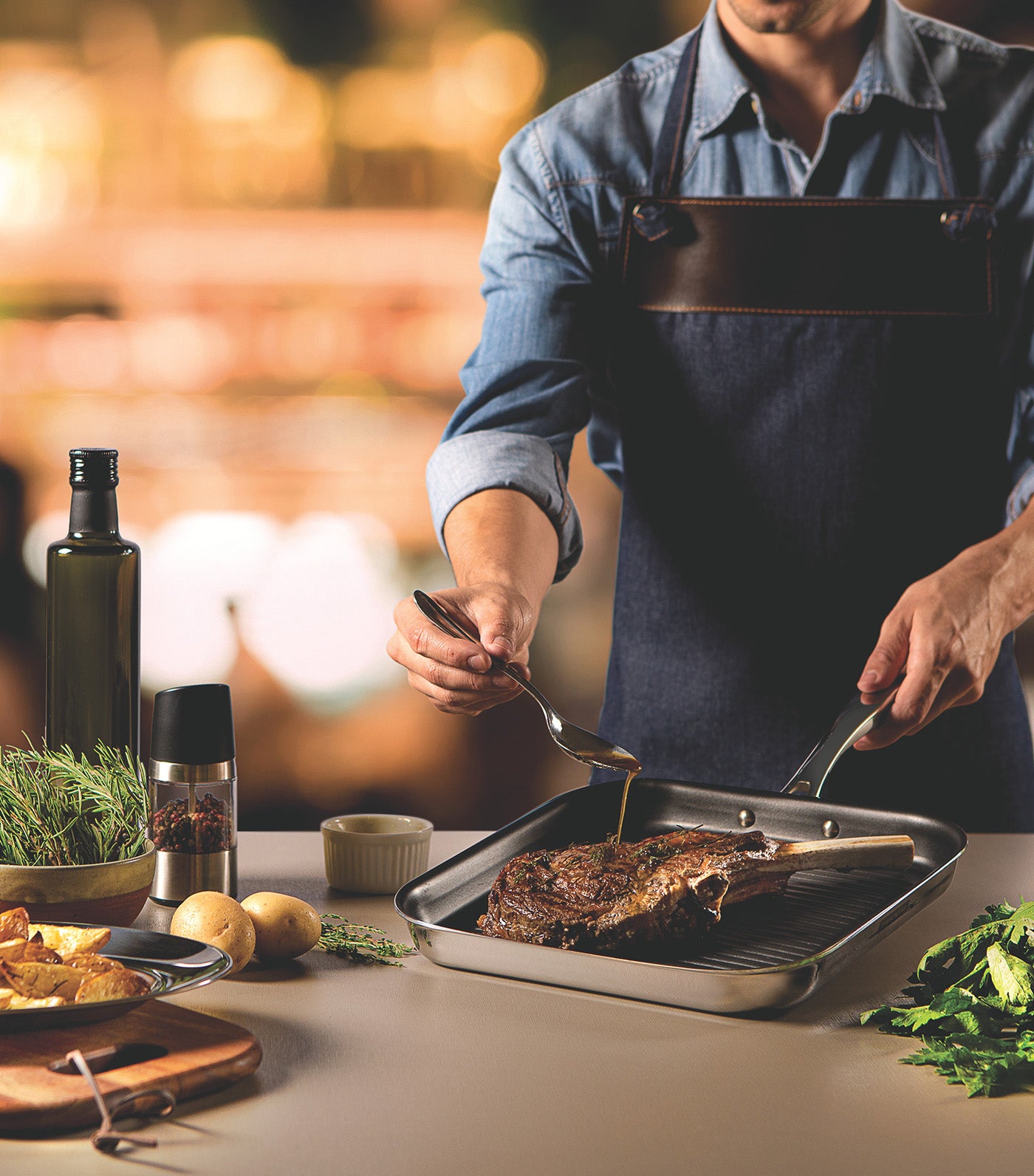 Grano Stainless Steel Griddle Pan Non-Stick - 28cm