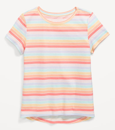 Softest Short-Sleeve Printed T-Shirt for Girls - Multi Stripe