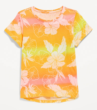 Softest Short-Sleeve Printed T-Shirt for Girls - Pink Sky