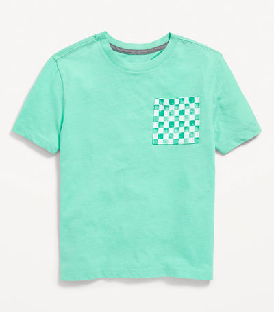 Softest Short-Sleeve Striped Pocket T-Shirt for Boys - Vista Blue Check