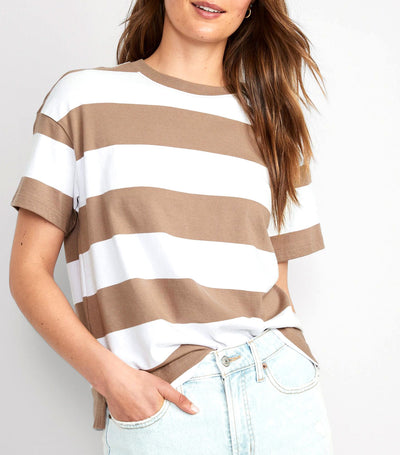 Vintage Striped T-Shirt for Women Earth Brown Stripe