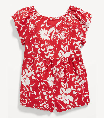 Matching Printed Flutter-Sleeve Romper for Baby - Red Floral