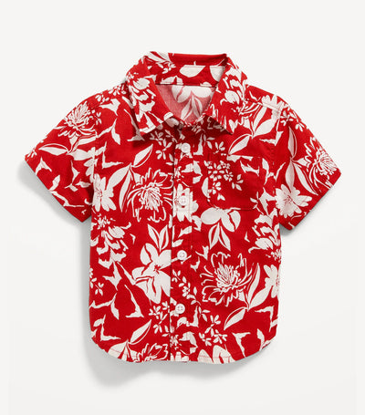 Matching Short-Sleeve Printed Poplin Shirt for Toddler Boys - Red Floral