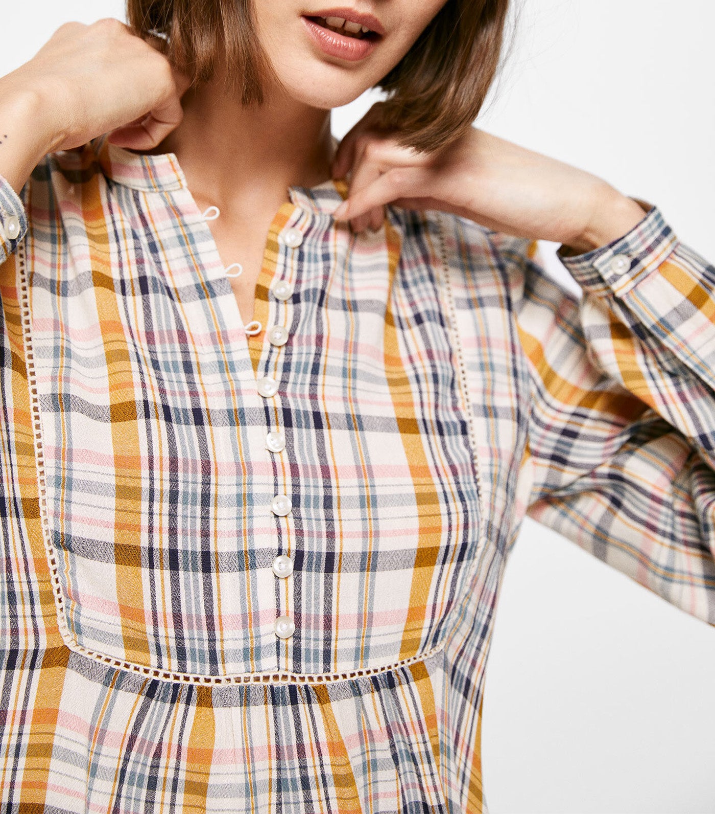 Checked Buttons Blouse Multicolor