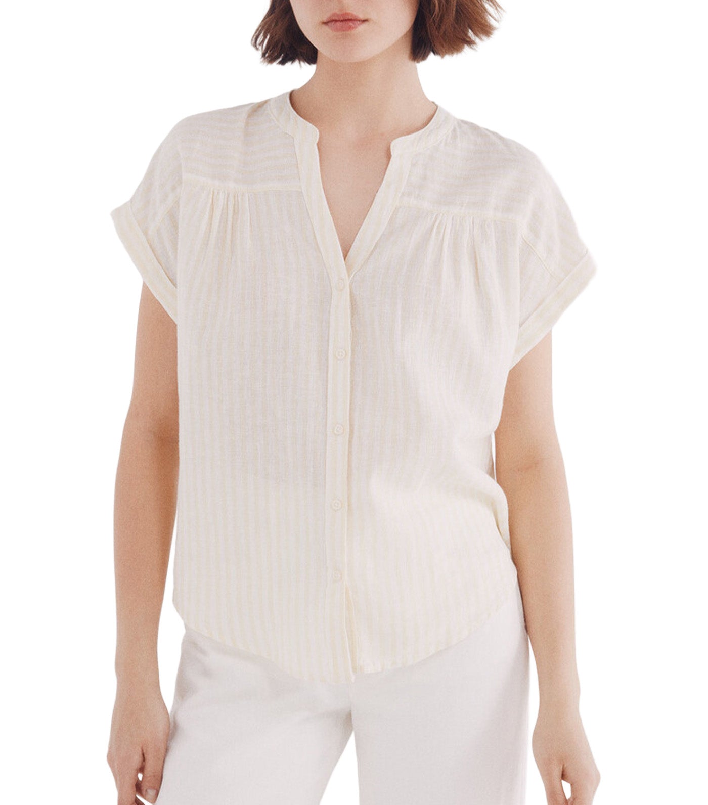 Cotton Linen V-Neck Blouse