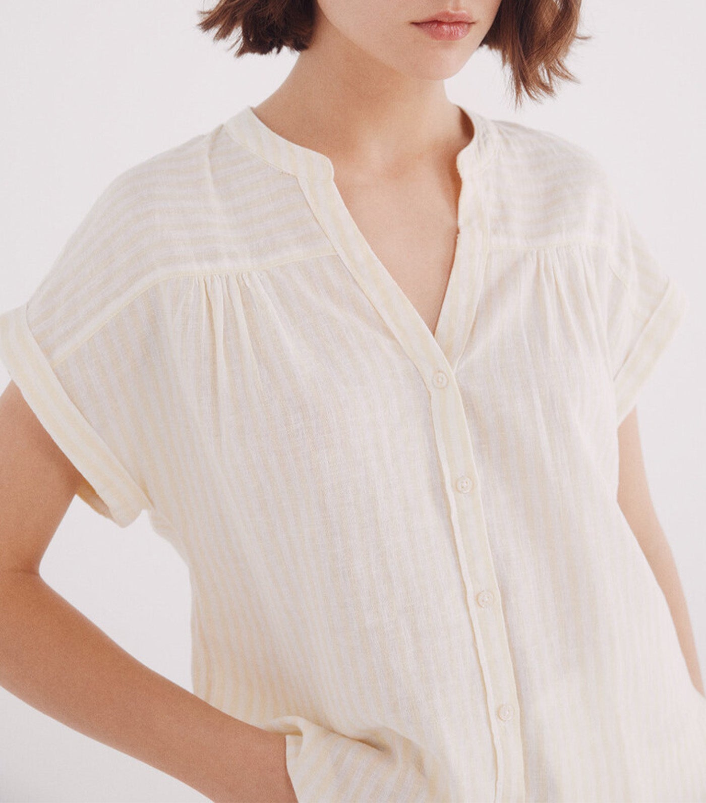 Cotton Linen V-Neck Blouse
