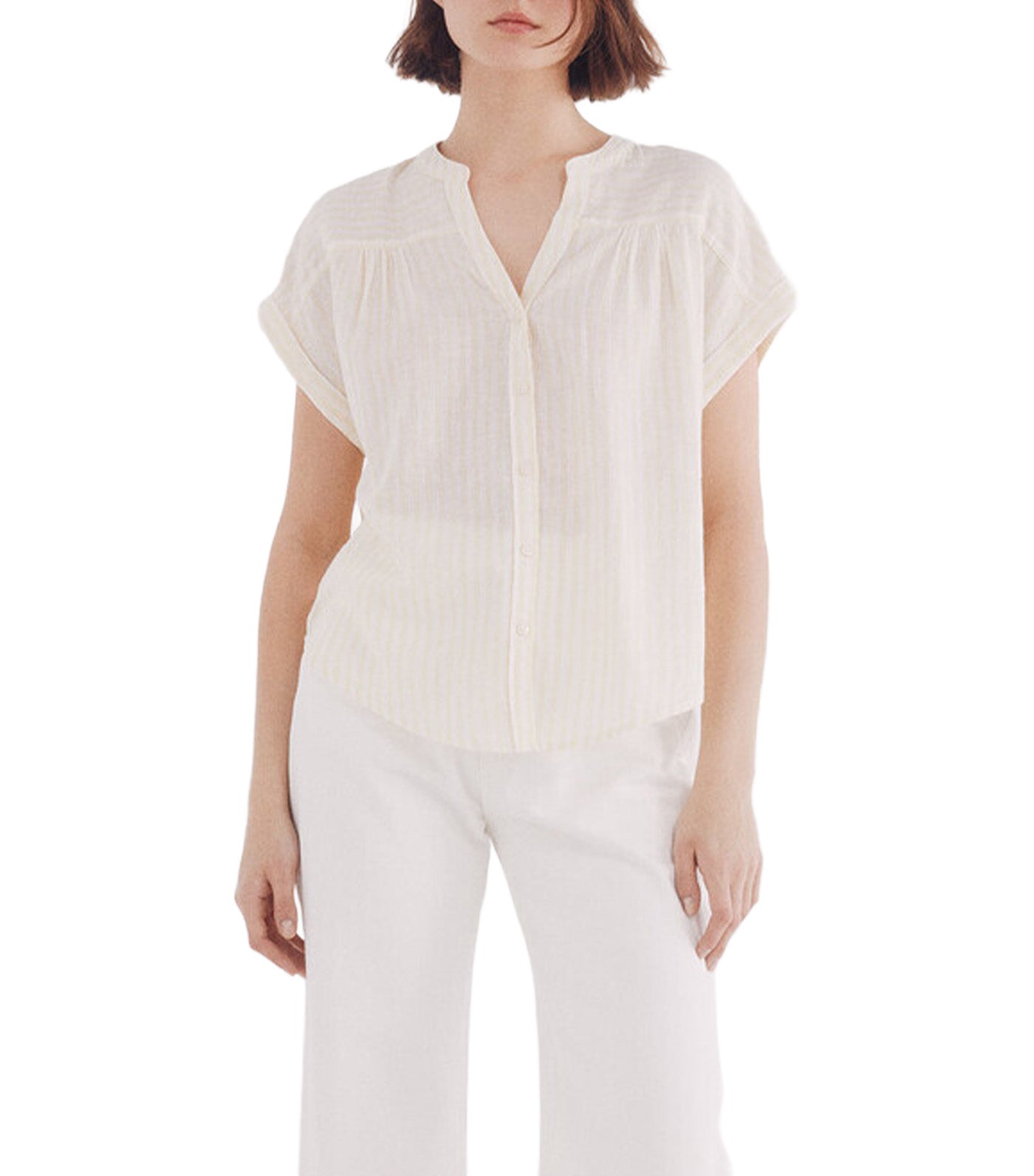 Cotton Linen V-Neck Blouse