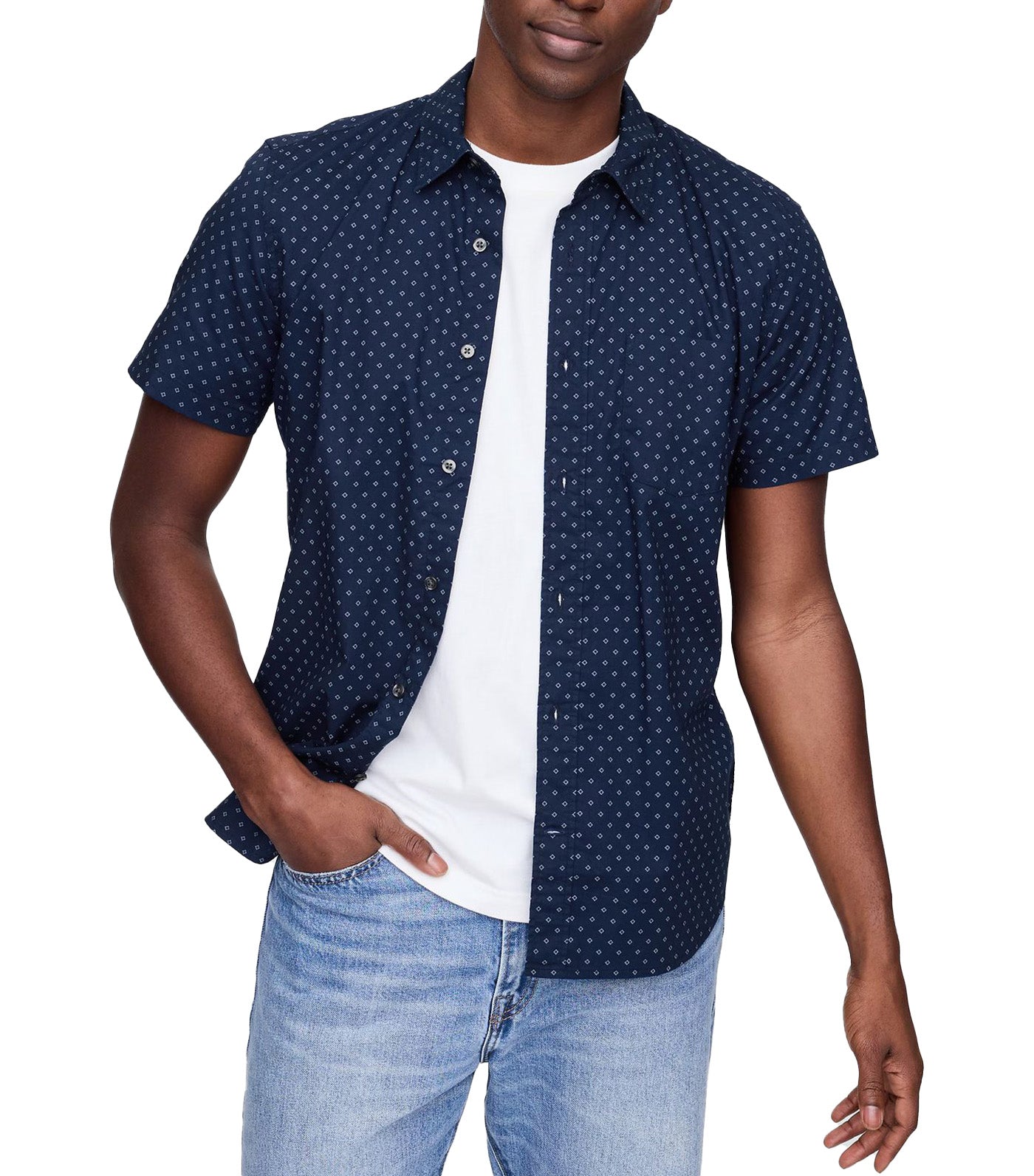 GAP Stretch Poplin Shirt in Standard Fit Navy Micro Dot