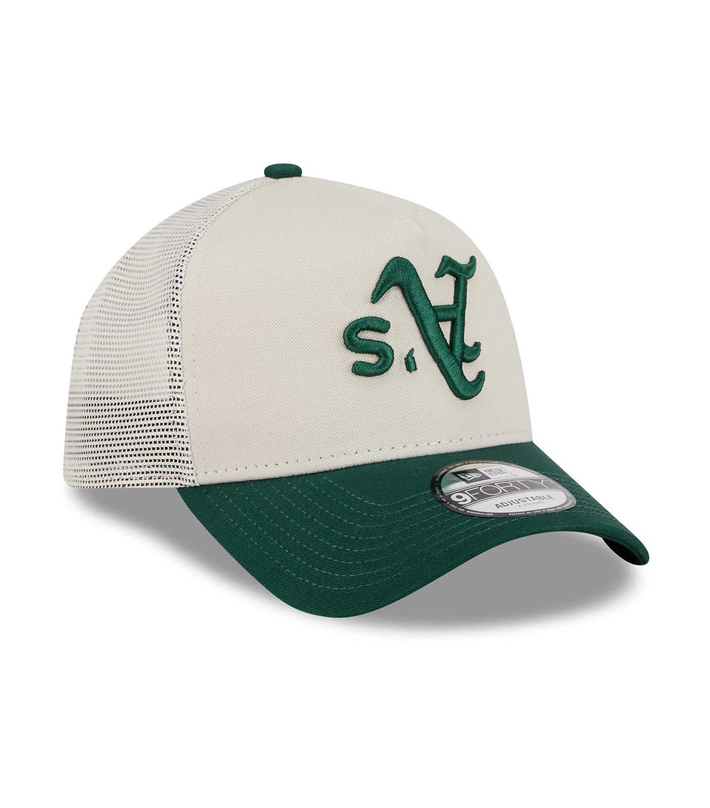 Oakland Athletics Upside Down 9FORTY A-Frame Trucker Cap Stone/Green