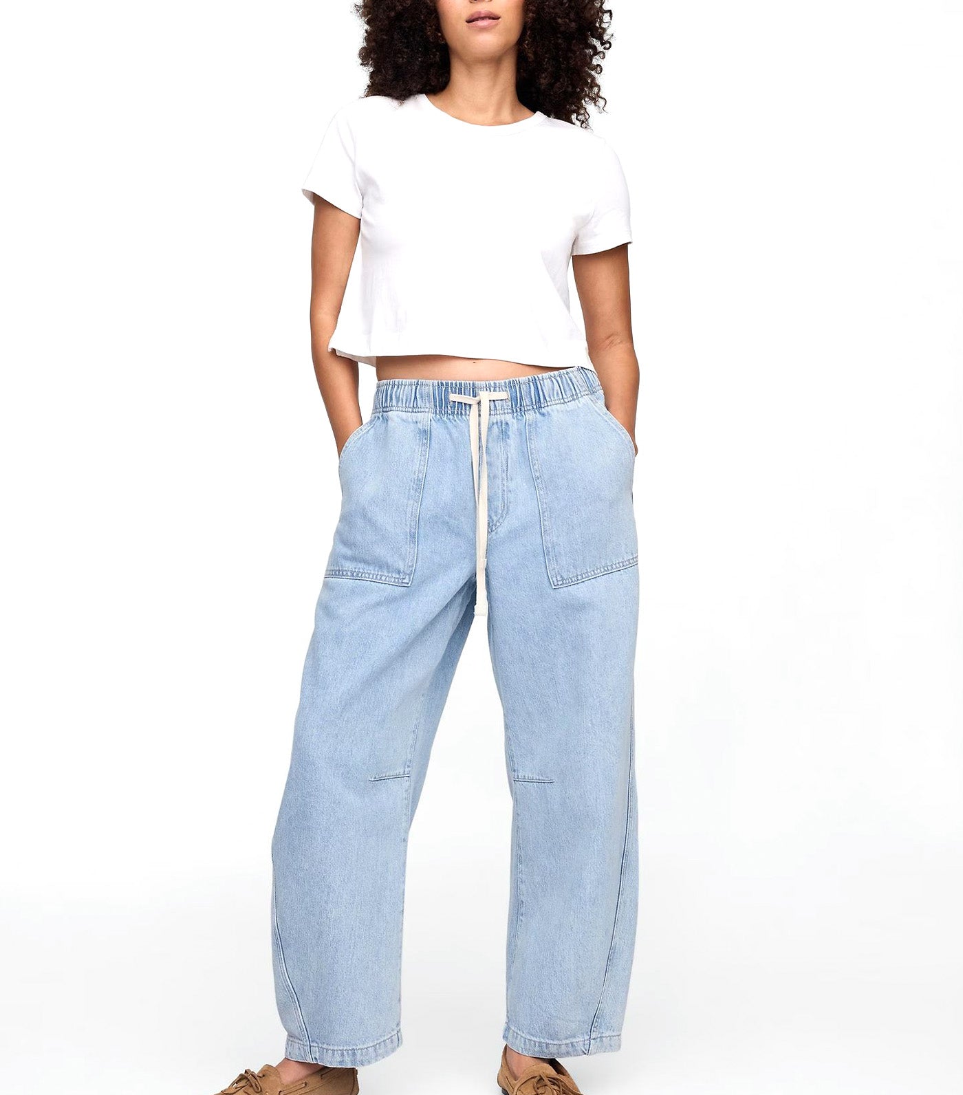 Mid Rise SuperSoft Pull-On Barrel Jeans Medium Wash