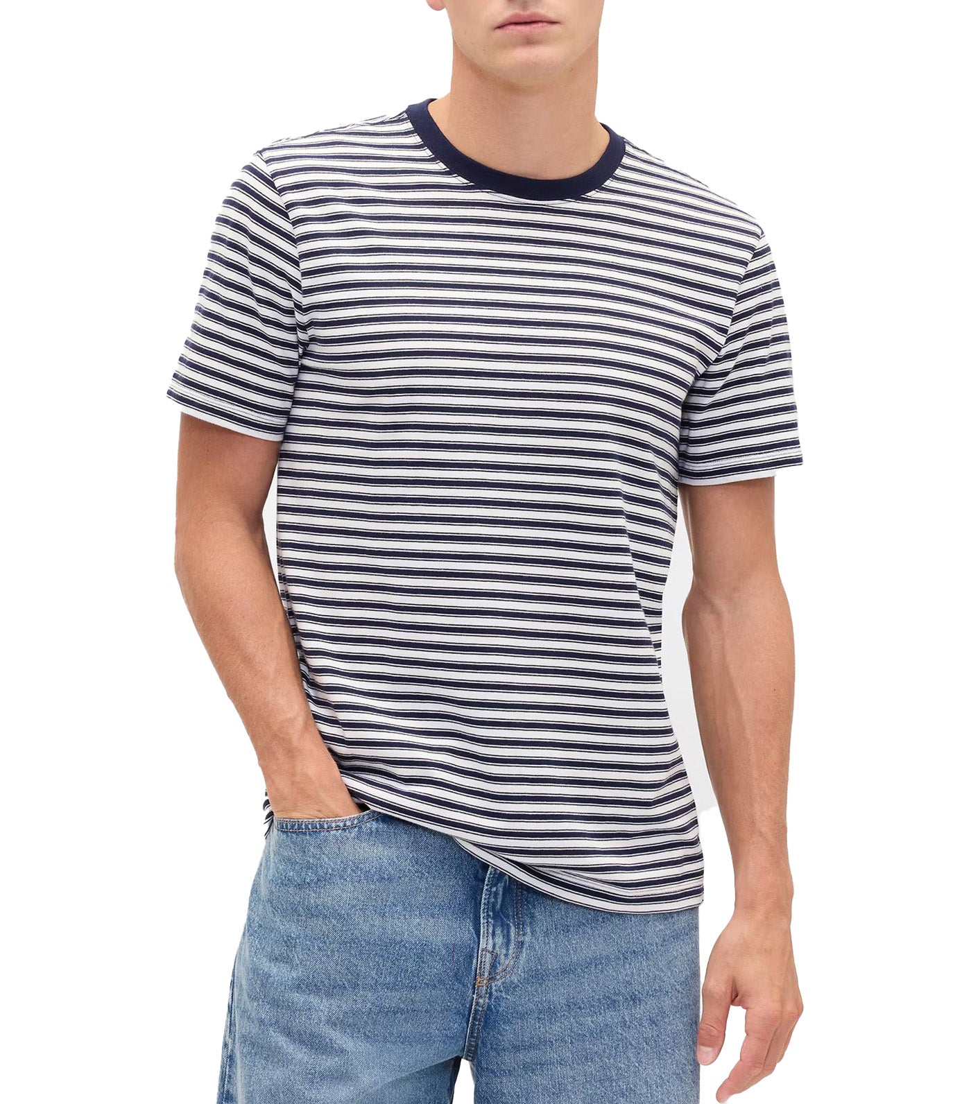 GAP Everyday Soft Stripe Crewneck T-Shirt New Navy Blue