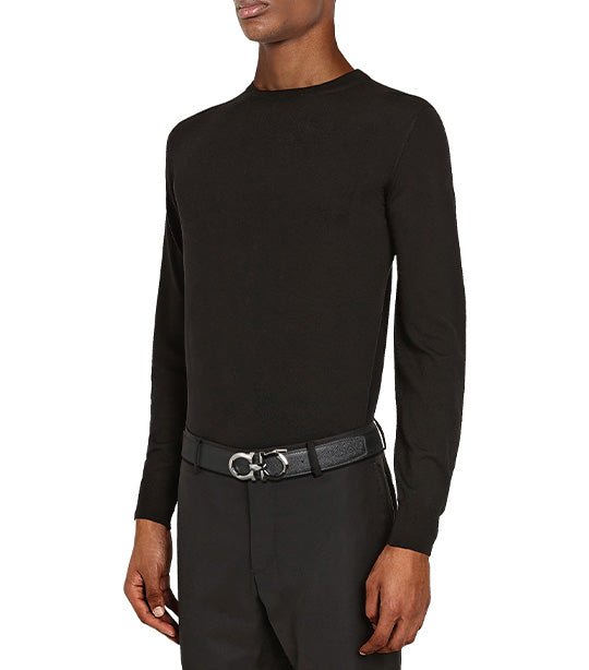 Reversible and Adjustable Gancini Belt Black