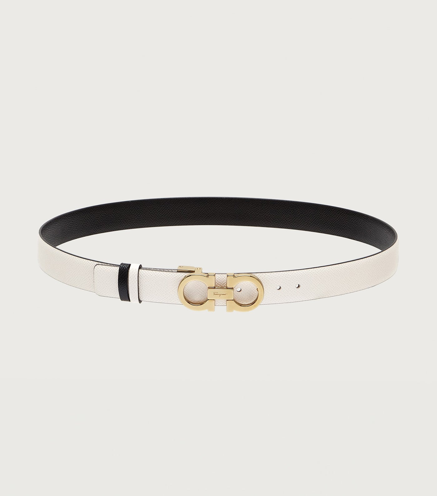Reversible and Adjustable Gancini Belt Bone/Black