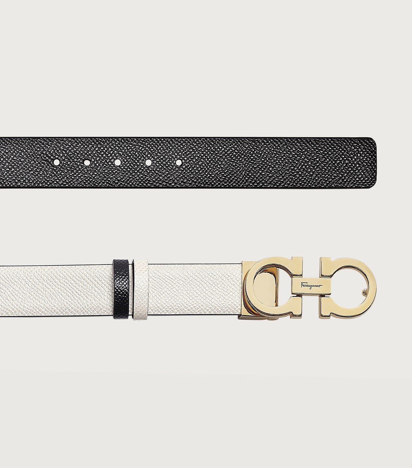Reversible and Adjustable Gancini Belt Bone/Black