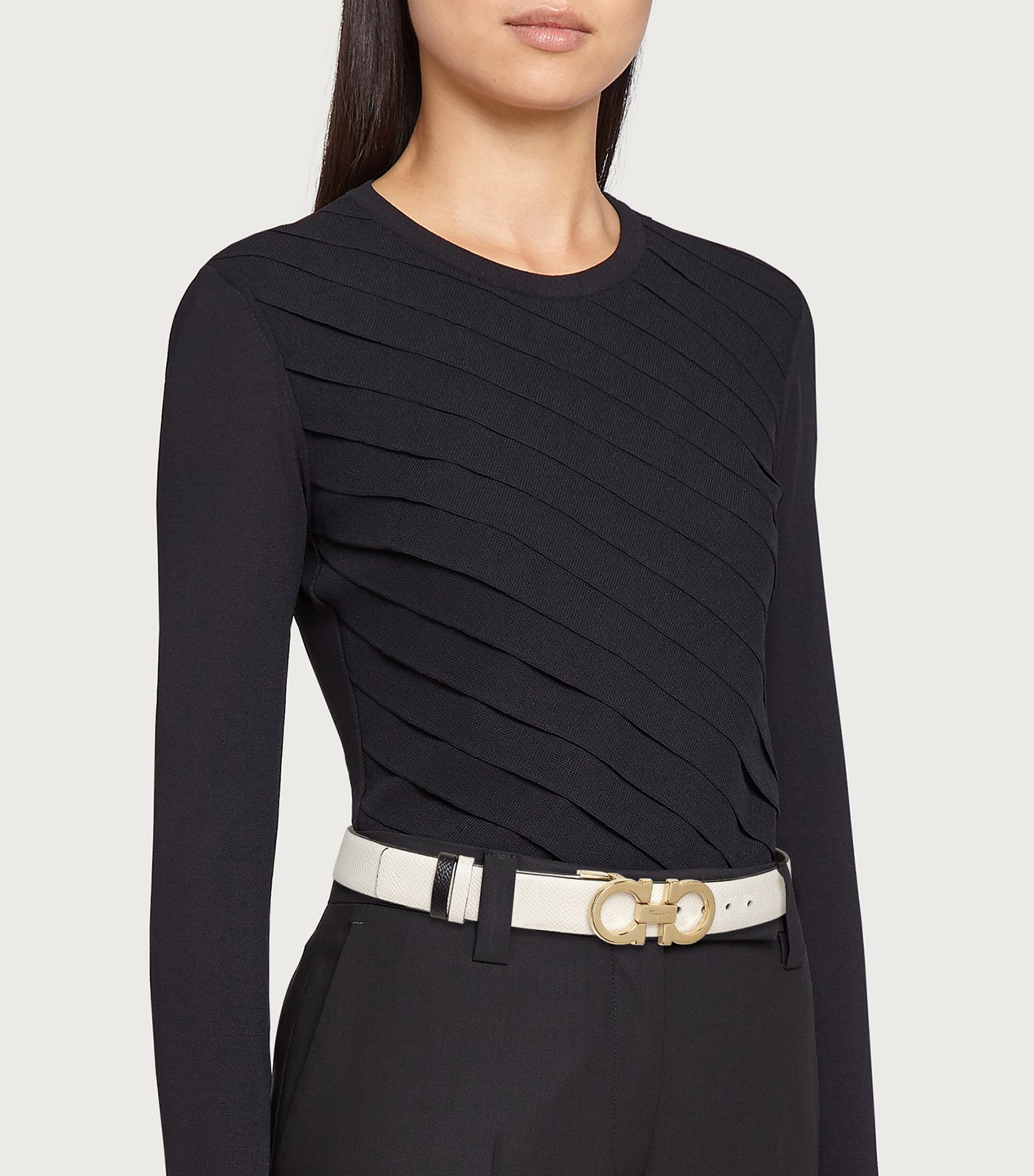 Reversible and Adjustable Gancini Belt Bone/Black