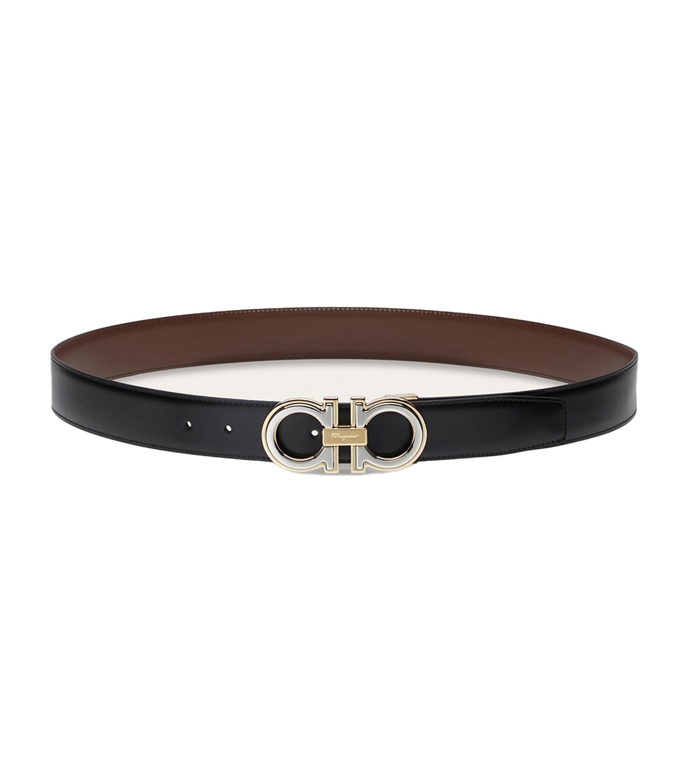 Reversible And Adjustable Gancini Belt Black/Cocoa