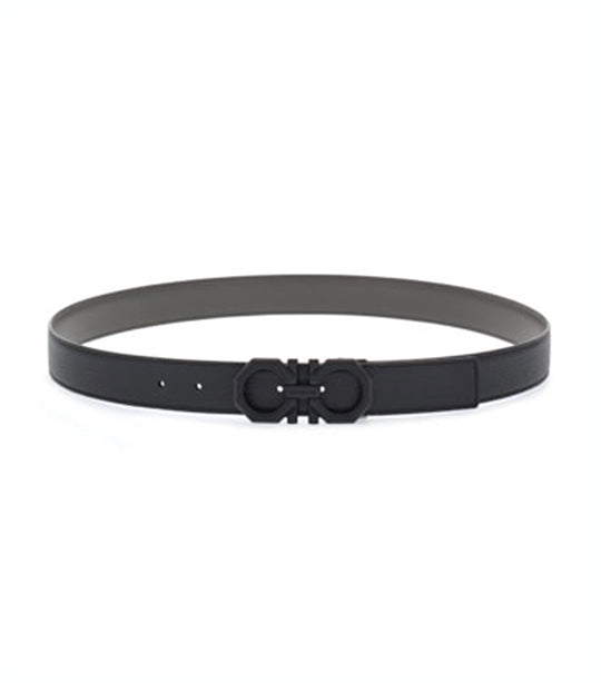 Reversible And Adjustable Gancini Belt Calfskin Black/Dark Gray