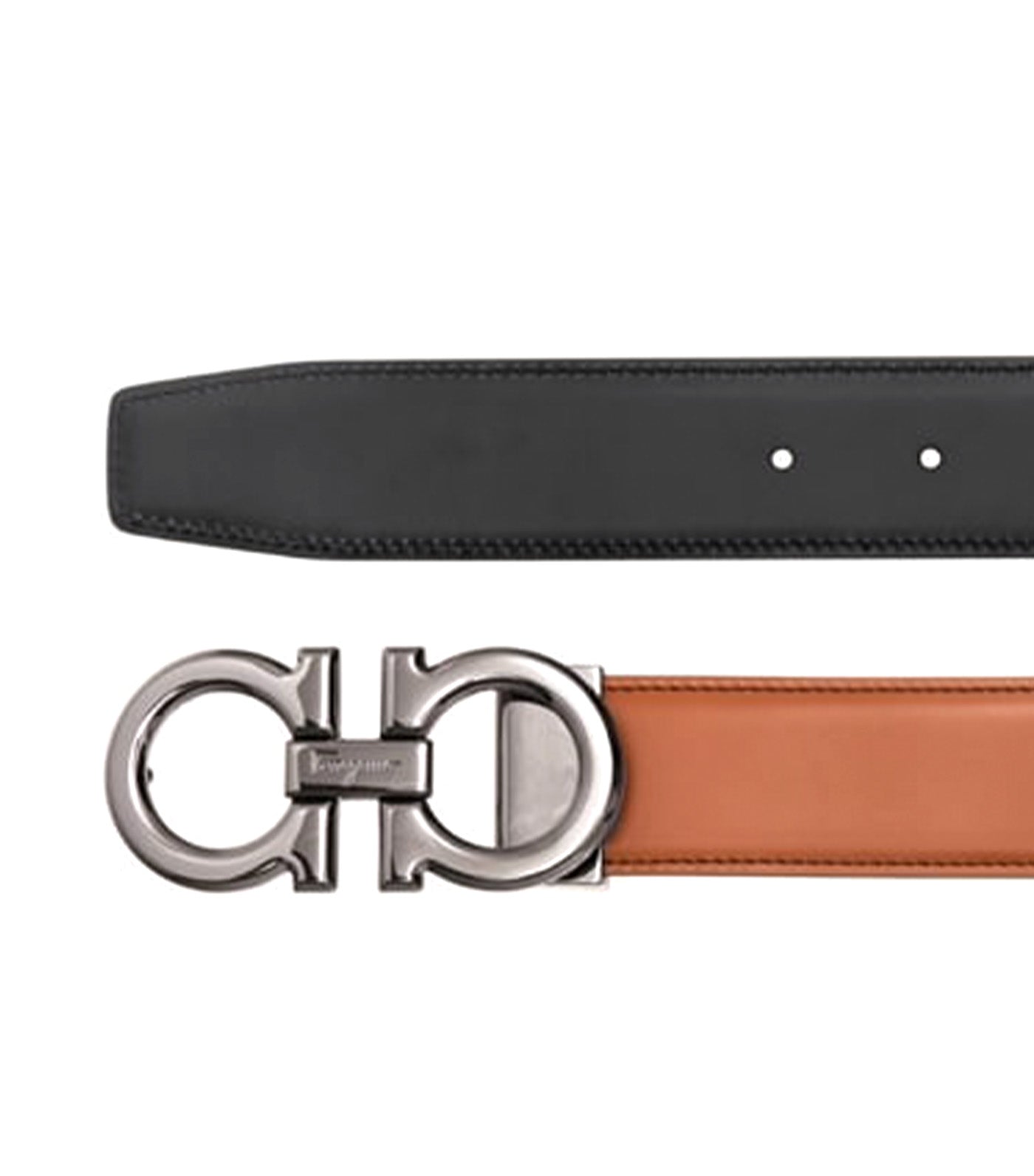 Reversible and Adjustable Gancini Belt Vicuna/Black