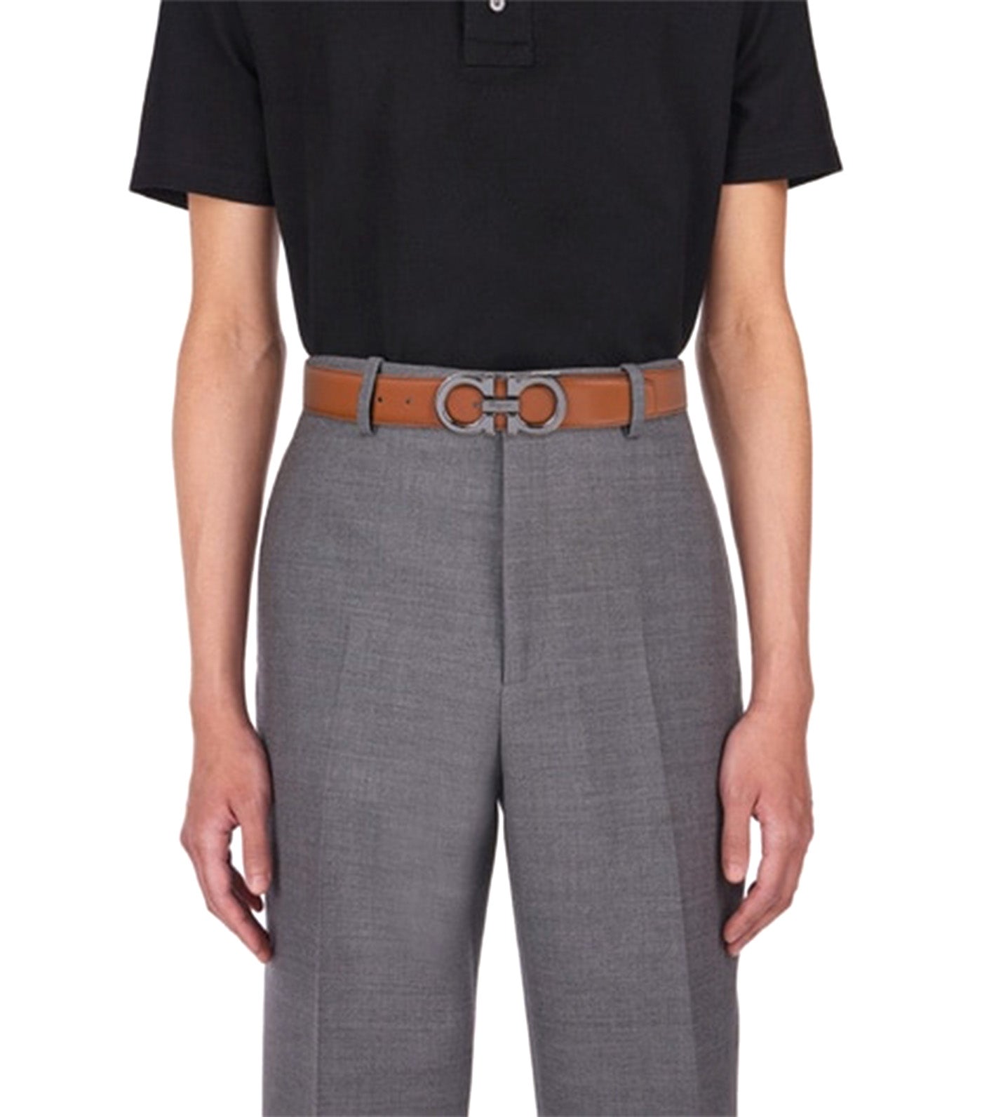 Reversible and Adjustable Gancini Belt Vicuna/Black