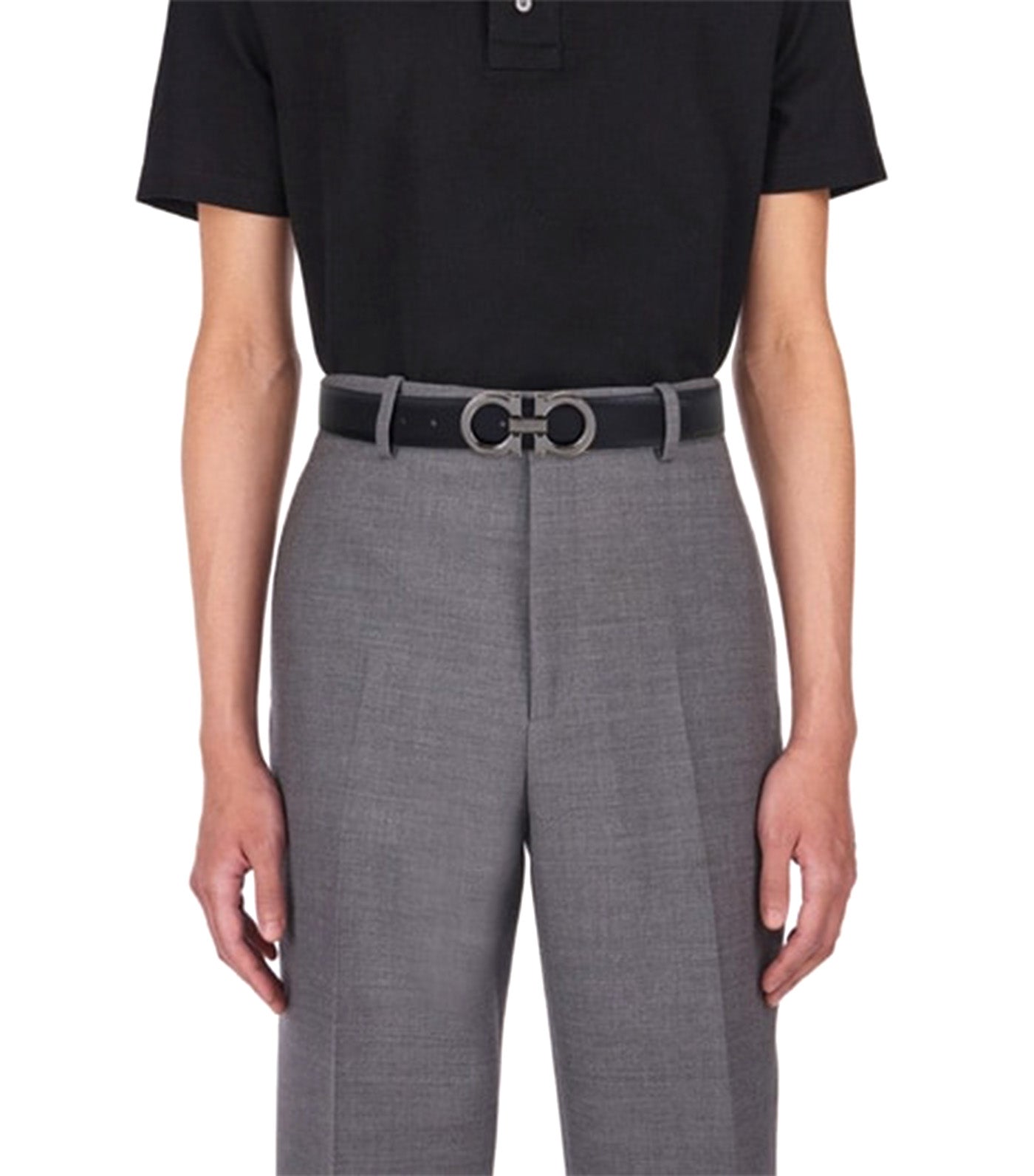 Reversible and Adjustable Gancini Belt Vicuna/Black