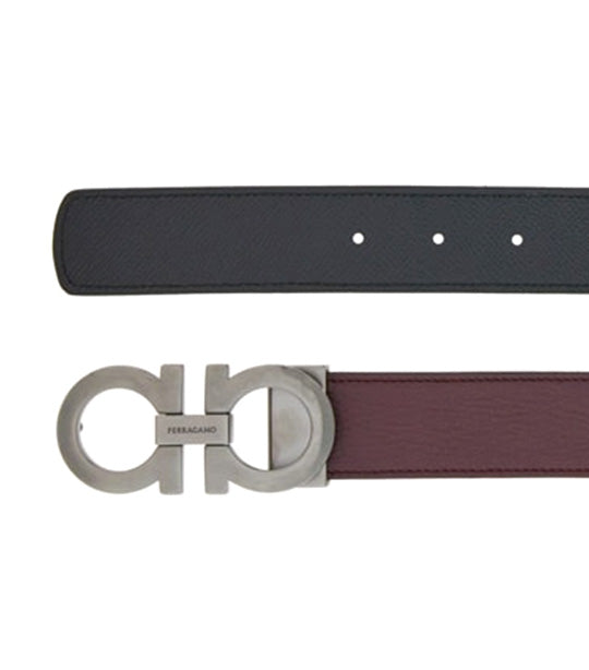 Reversible and Adjustable Gancini Belt Dark Barolo/Black