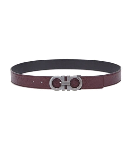Reversible and Adjustable Gancini Belt Dark Barolo/Black