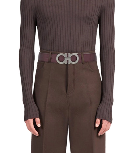 Reversible and Adjustable Gancini Belt Dark Barolo/Black