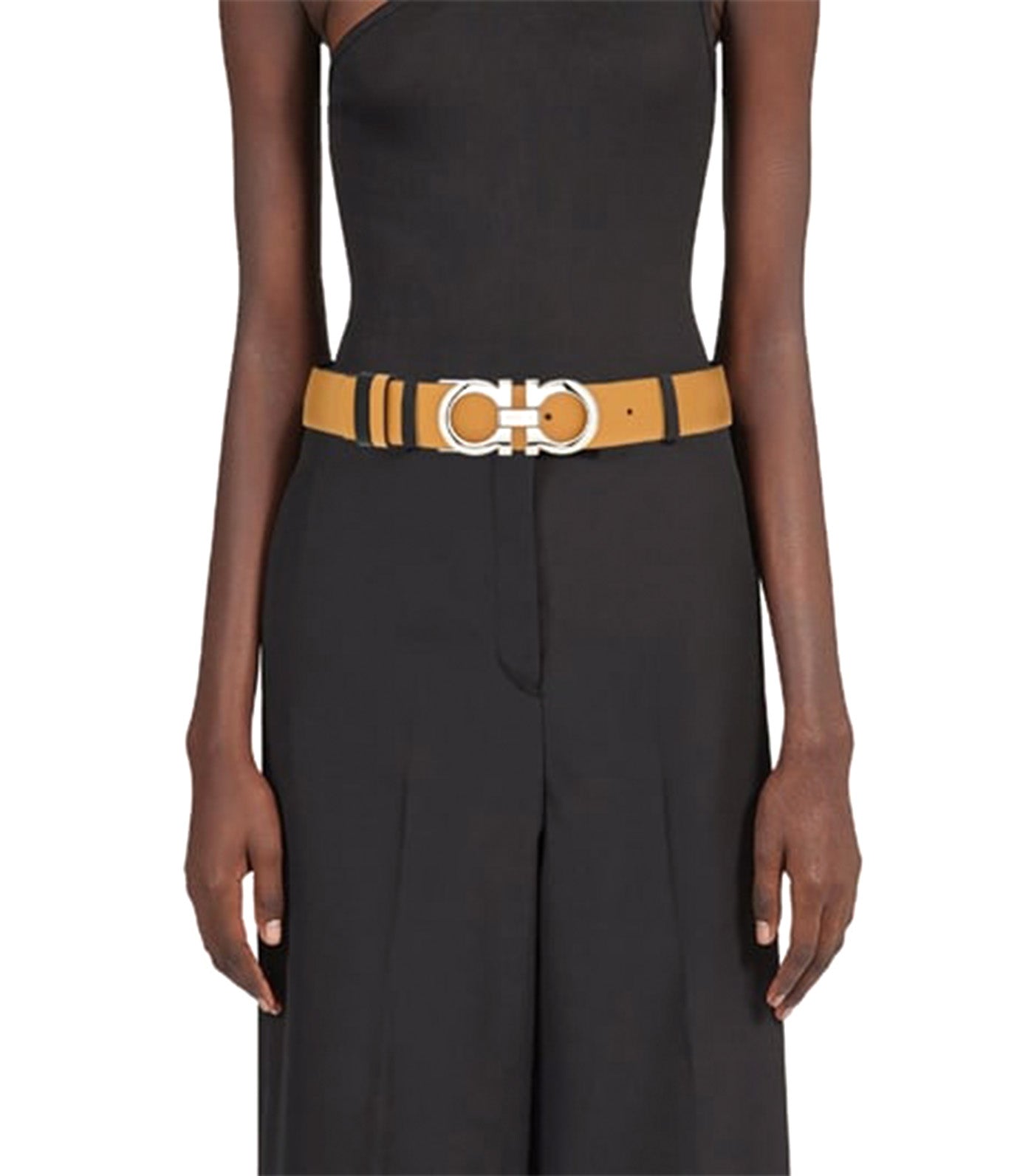 Reversible and Adjustable Gancini Belt Light Camel/Black