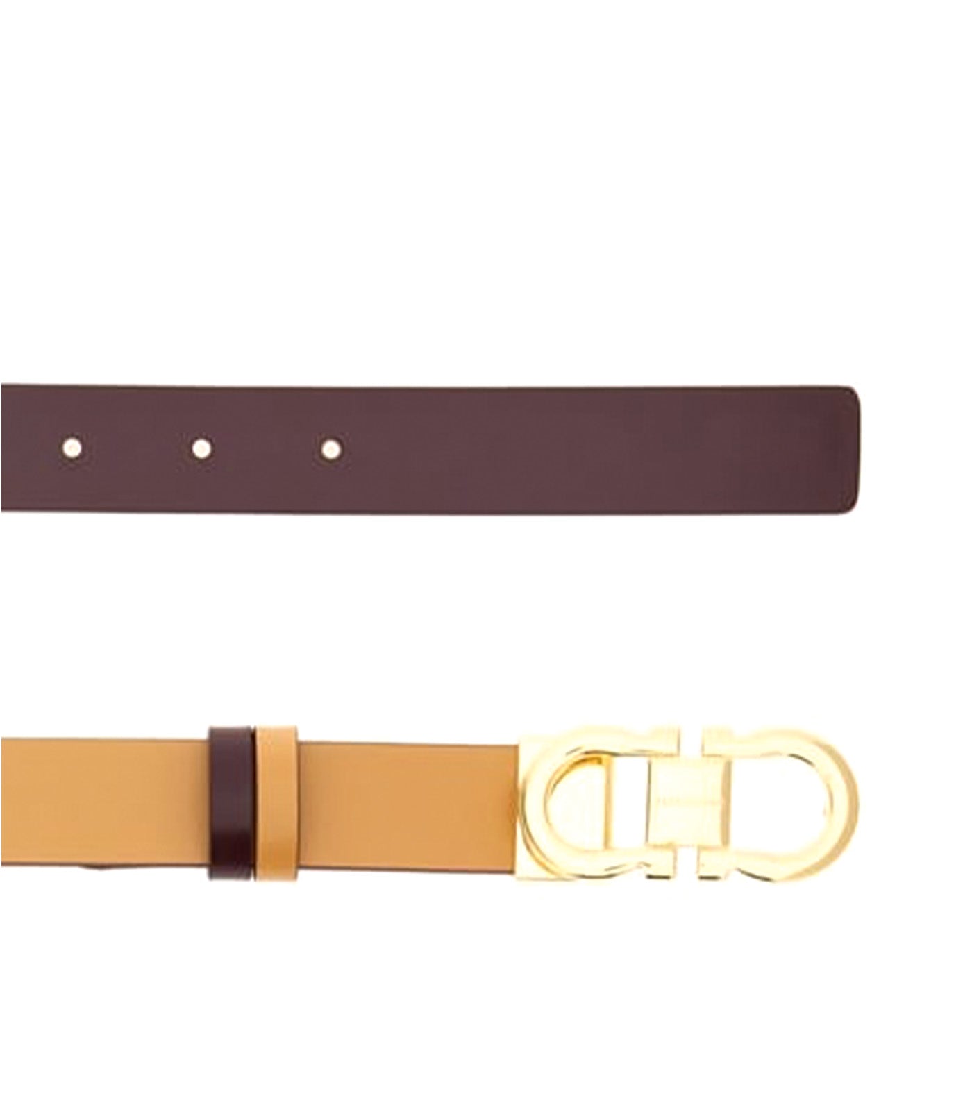 Reversible and Adjustable Gancini Belt Light Camel/Dark Barolo