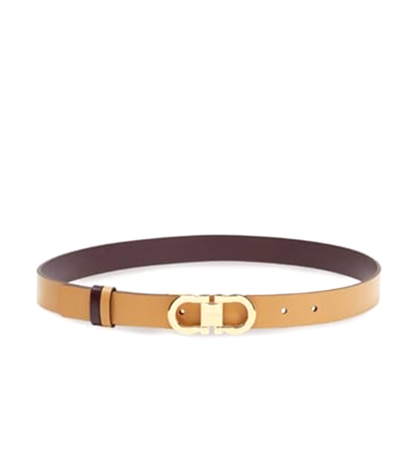 Reversible and Adjustable Gancini Belt Light Camel/Dark Barolo