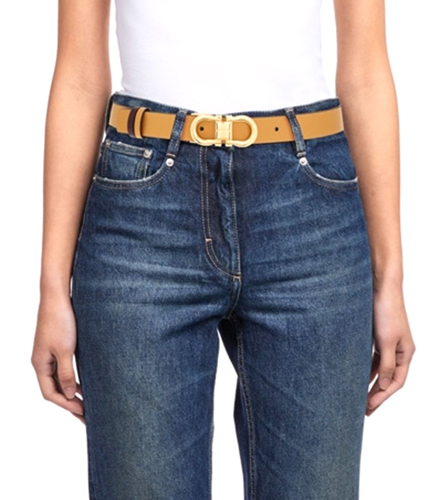 Reversible and Adjustable Gancini Belt Light Camel/Dark Barolo