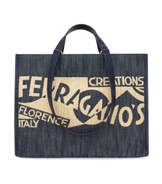 Tote Bag With Logo M Denim and Calf Denim/Natural