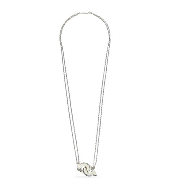 Double Gancini Pendant Necklace with Crystals Green