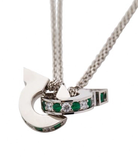 Double Gancini Pendant Necklace with Crystals Green