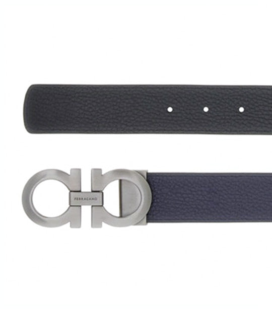 Reversible And Adjustable Gancini Belt Calfskin Midnight Blue/Black