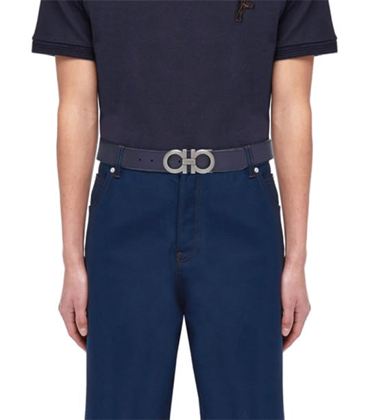 Reversible And Adjustable Gancini Belt Calfskin Midnight Blue/Black