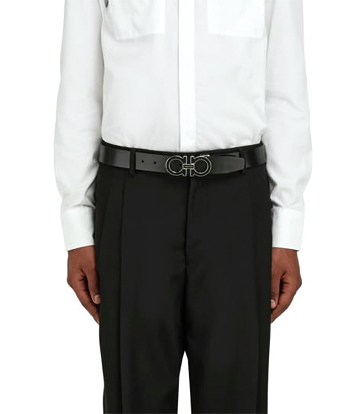 Reversible and Adjustable Gancini Belt Black/Dark Barolo