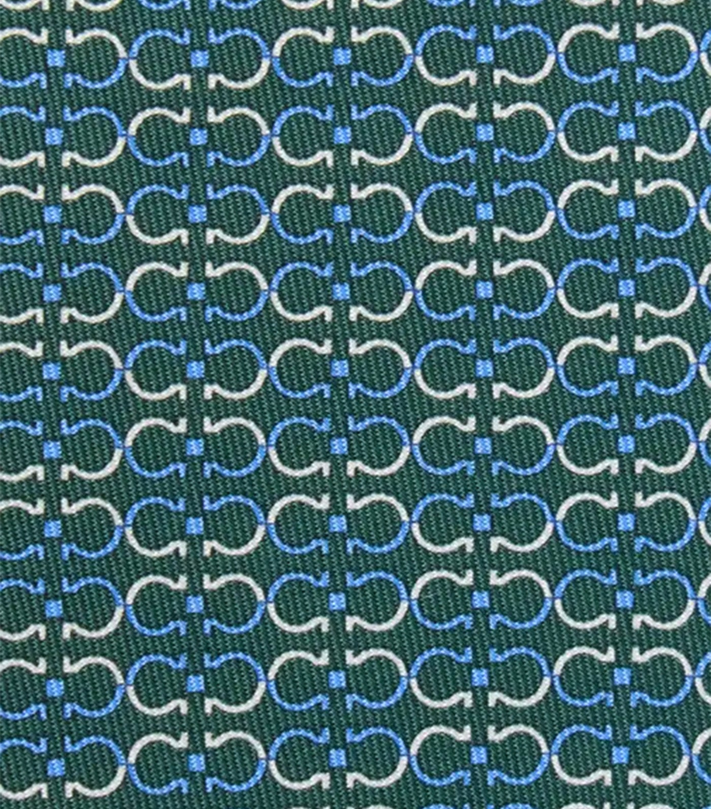 Gancini Print Silk Tie Green