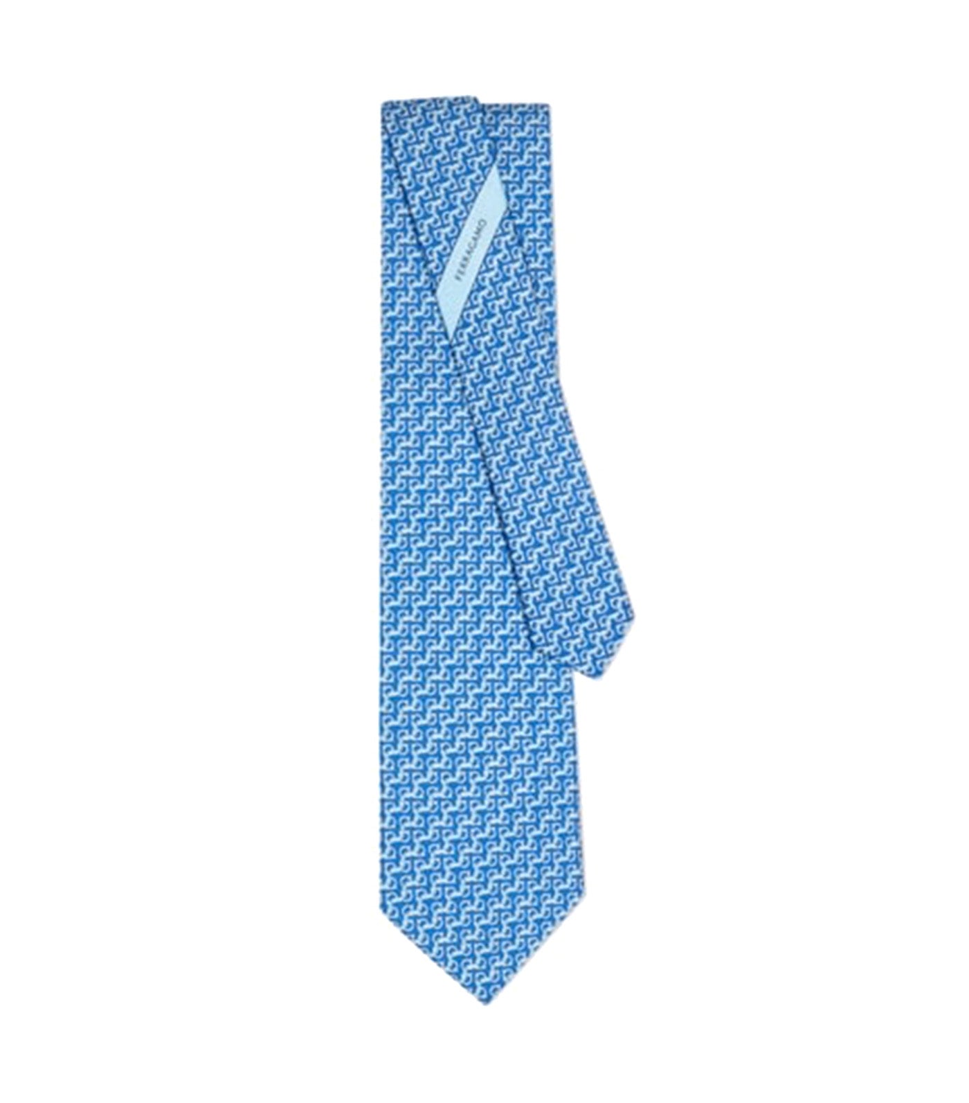 String Print Silk Tie Light Blue