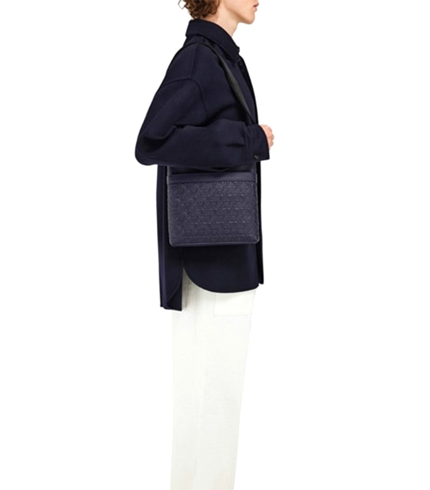 Embossed Gancini Crossbody Bag Midnight Blue