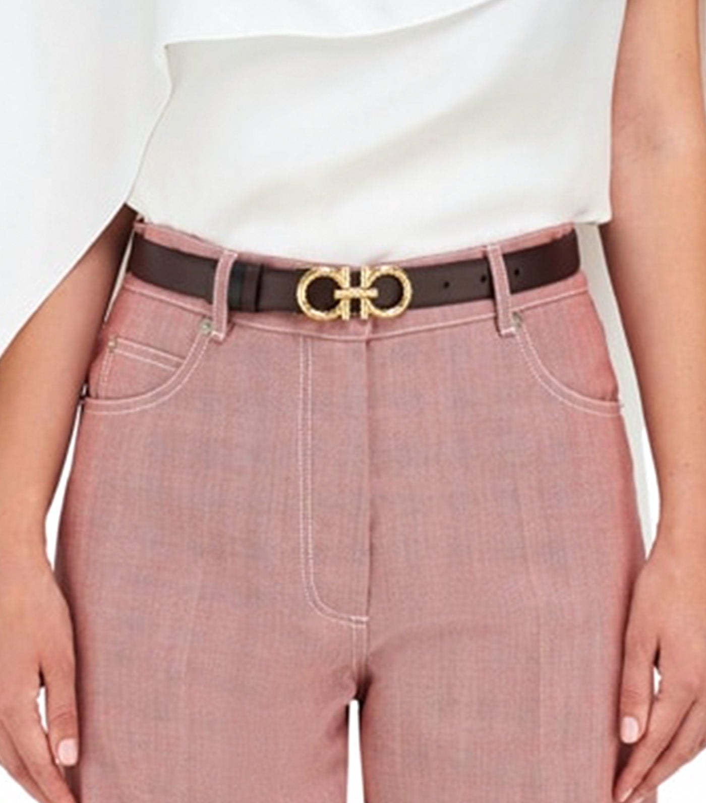 Reversible Adjustable Gancini Belt Calfskin