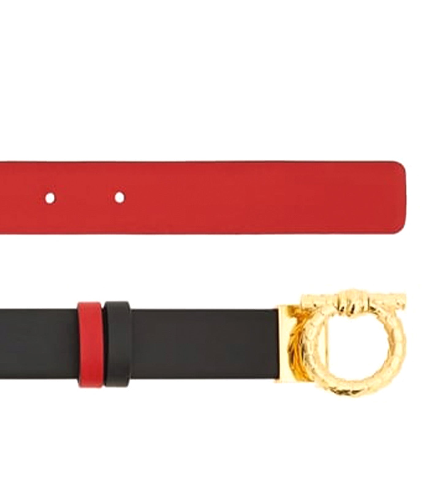 Reversible and Adjustable Gancini Belt Black/Flame Red
