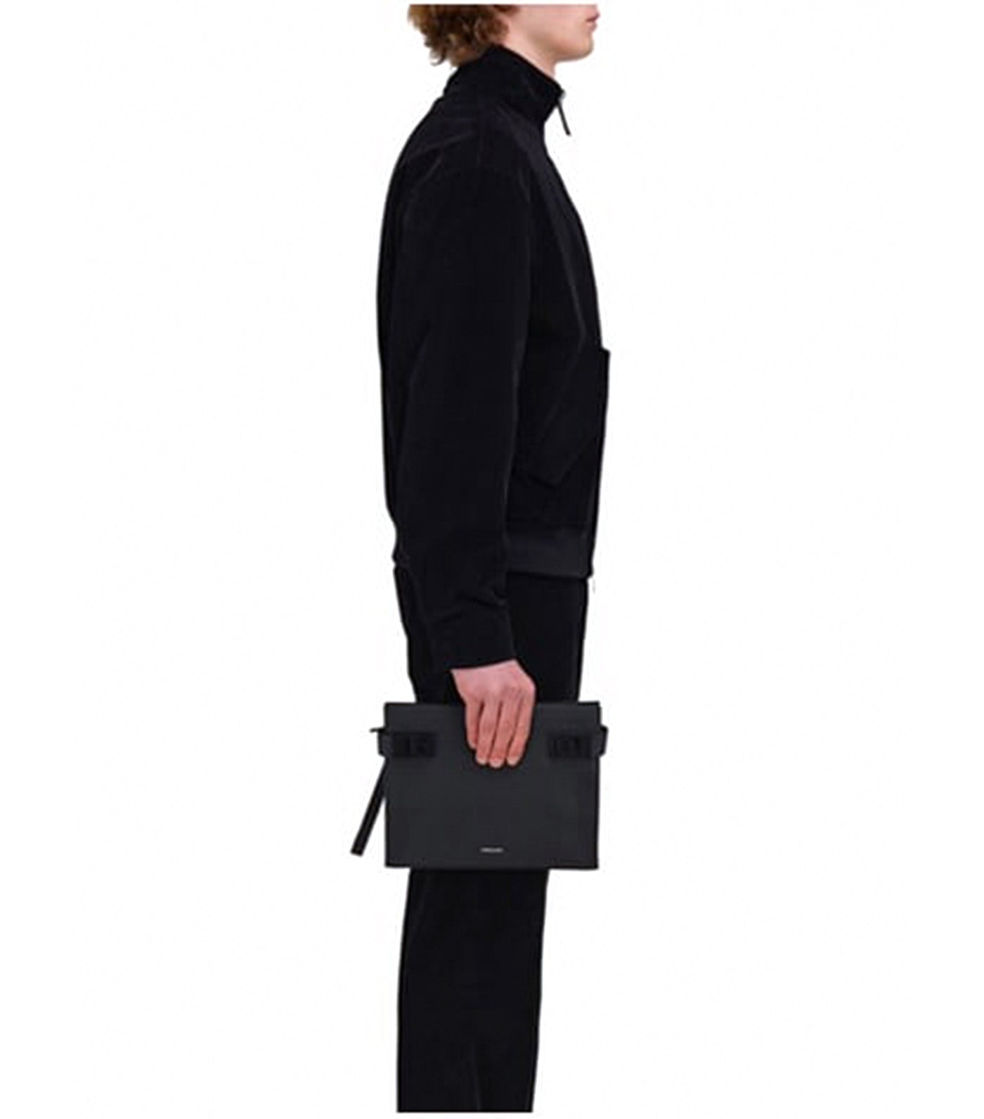 Pouch with Gancini Buckles Hammered Calfskin Black