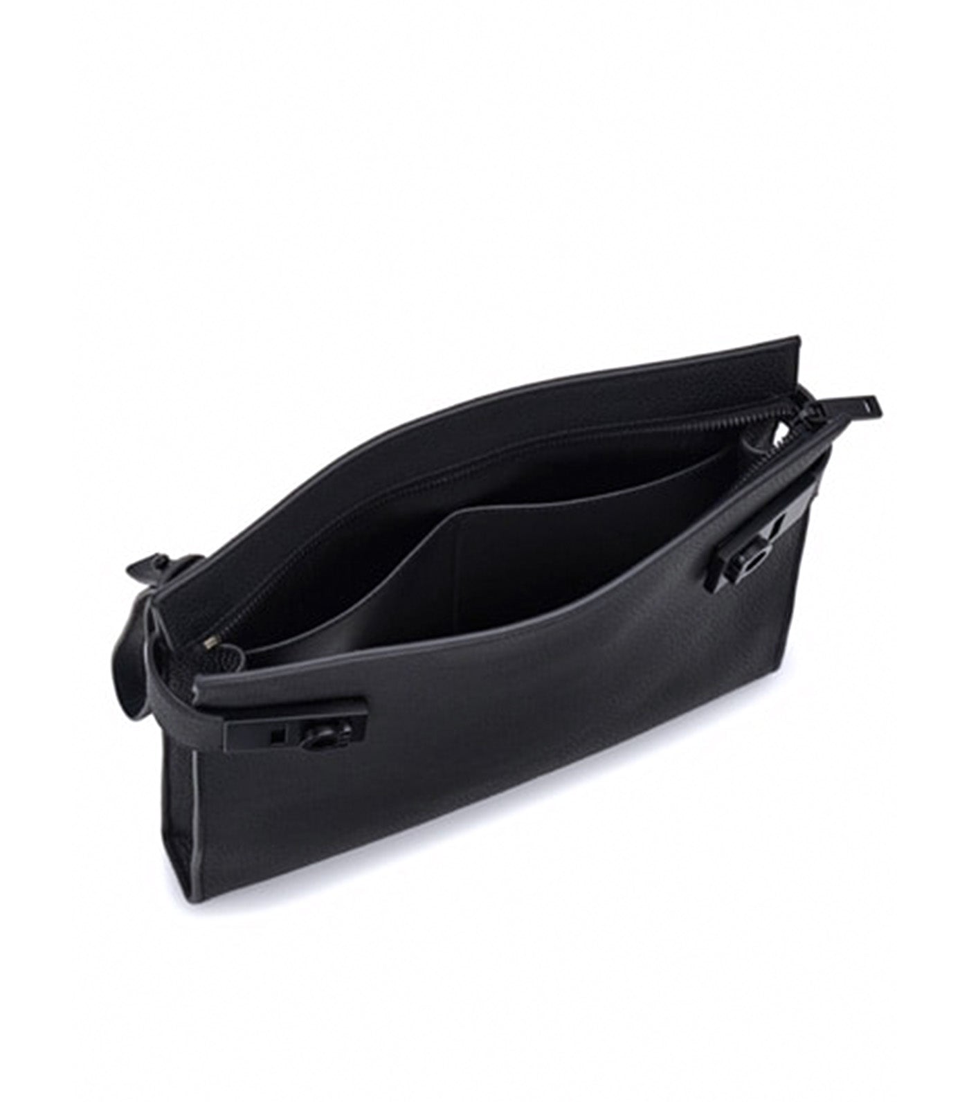 Pouch with Gancini Buckles Hammered Calfskin Black